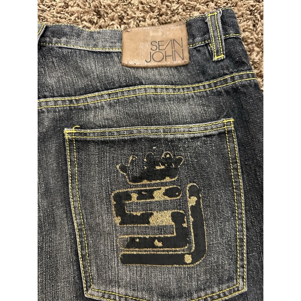 Vintage Y2K Sean John Carpenter Pants Baggy Black Distressed Mens Size 36x26 - Picture 6 of 9